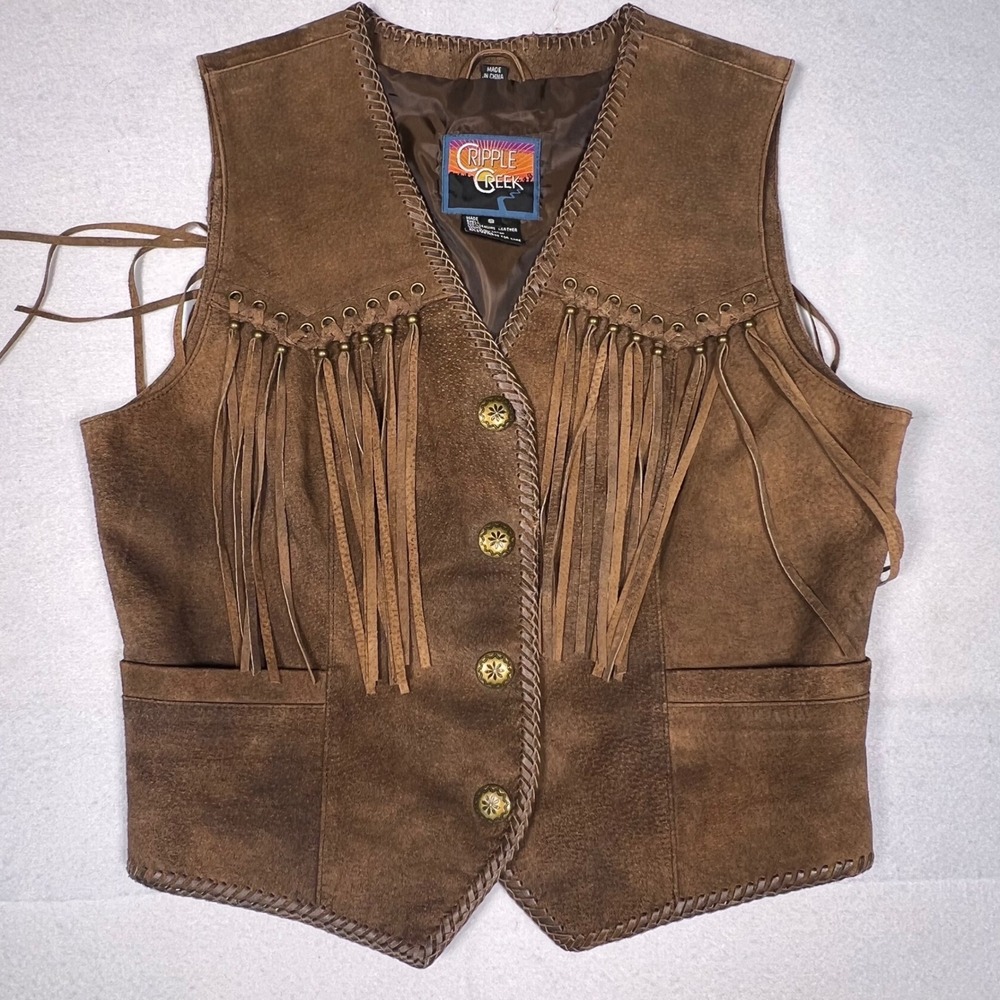 Cripple Creek Womens Brown Suede Leather Fringe Western Vest Boho Cowgirl Small